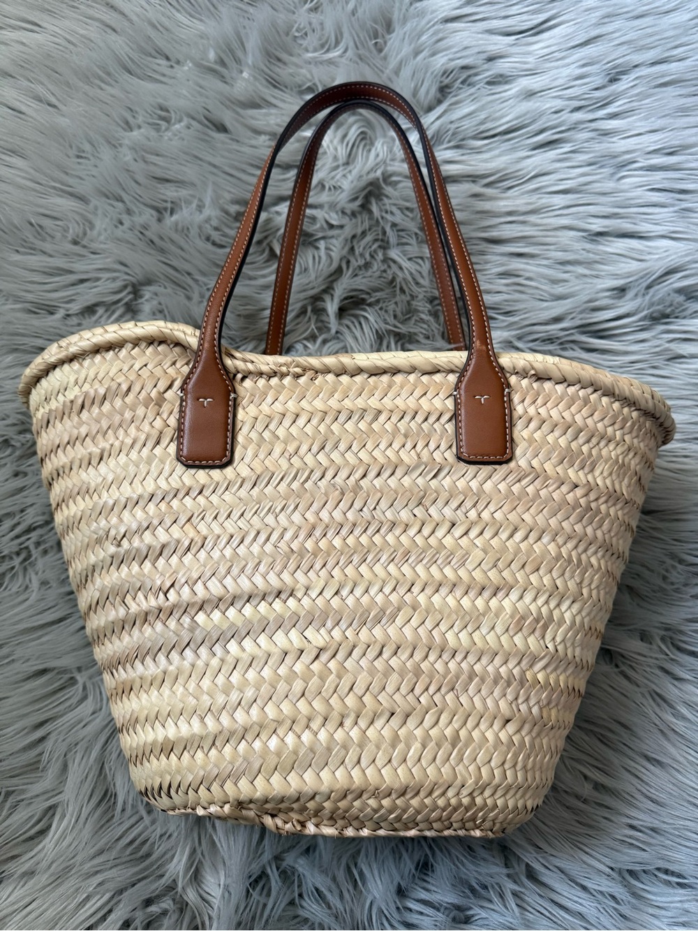 TORY BURCH Ella Straw Basket Tote in Color Natural / Classic Cuoio NWT - Picture 7 of 16